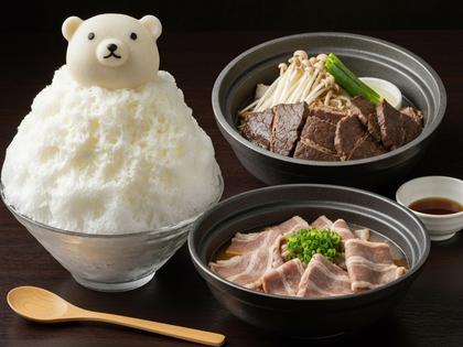 鹿児島の名物白熊かき氷と黒豚しゃぶしゃぶの料理写真