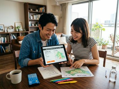 バーベキュー予約画面を見ながら計画を立てているイメージ