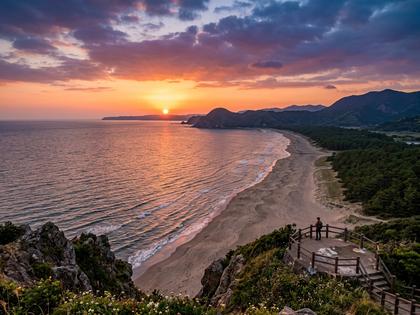 吹上浜の夕日と海岸線を望む景色